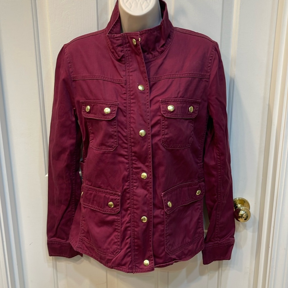 J Crew Small Burgundy with Goldtone Hardware Full-Zip Coat